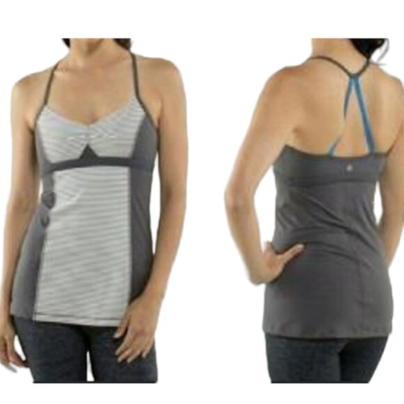 Lululemon Bend & Flow Tank Womens 2 Gray Striped Breathable Yoga Athletic Gym - Picture 1 of 9